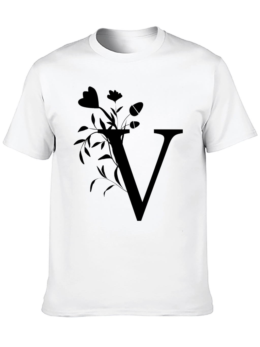 Floral Letter V Black T-Shirt