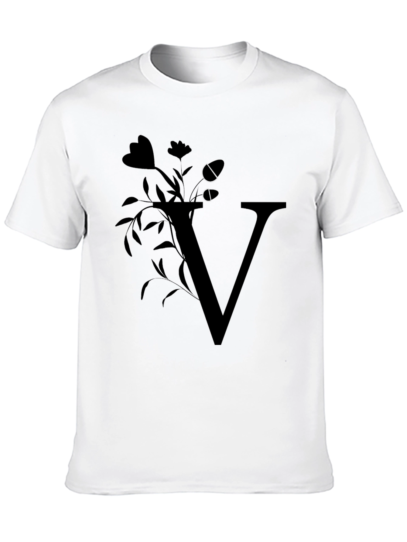 Floral Letter V Black T-Shirt
