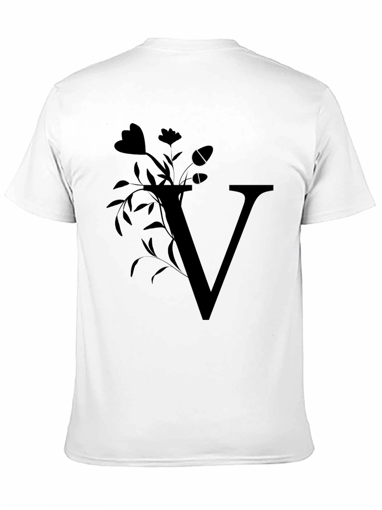 Floral Letter V Black T-Shirt