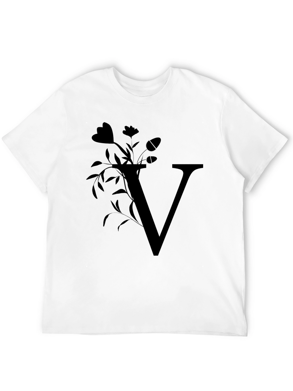 Floral Letter V Black T-Shirt