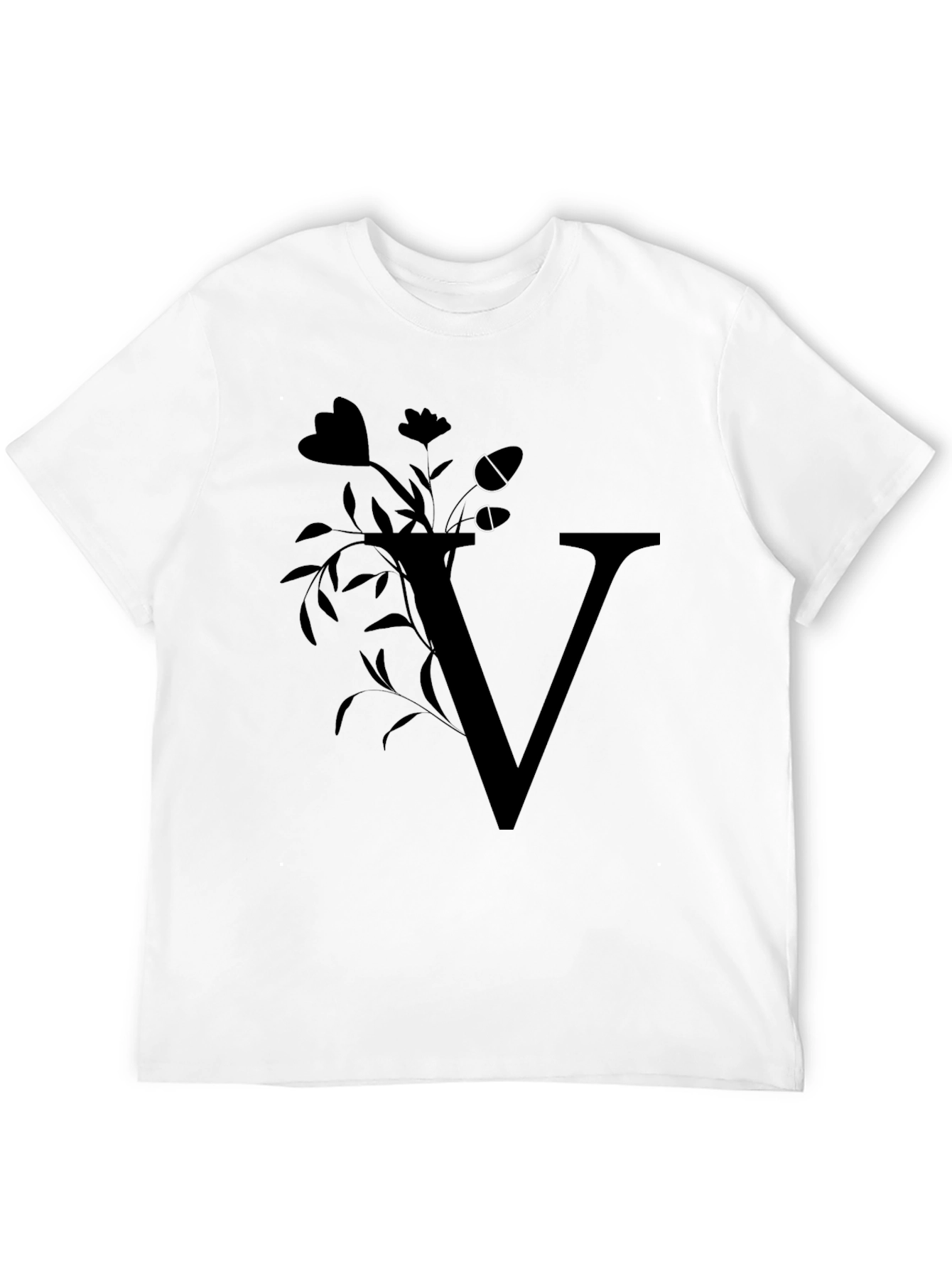 Floral Letter V Black T-Shirt