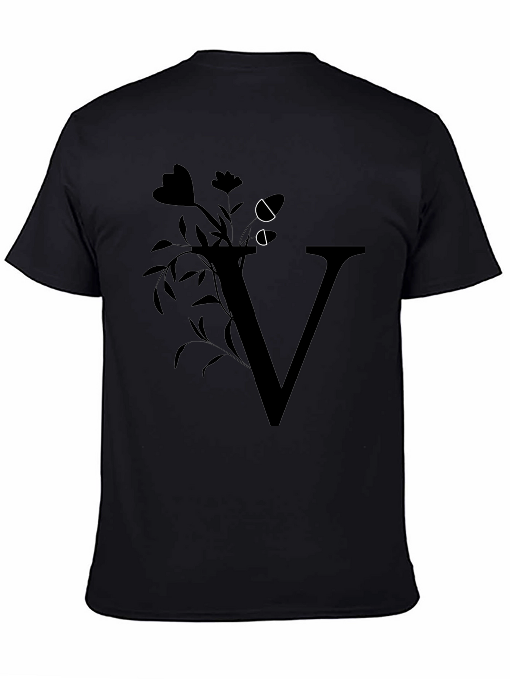 Floral Letter V Black T-Shirt