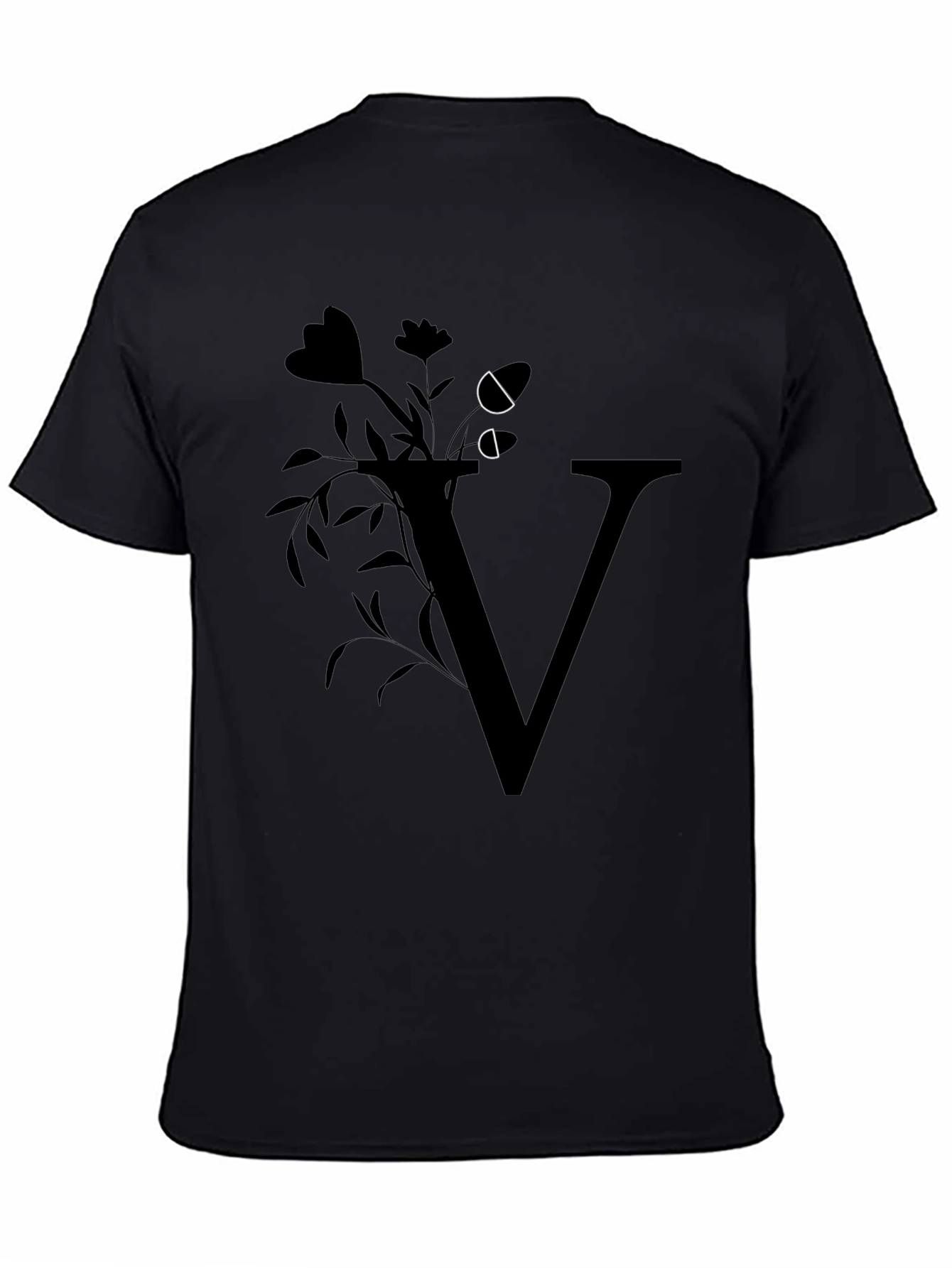 Floral Letter V Black T-Shirt