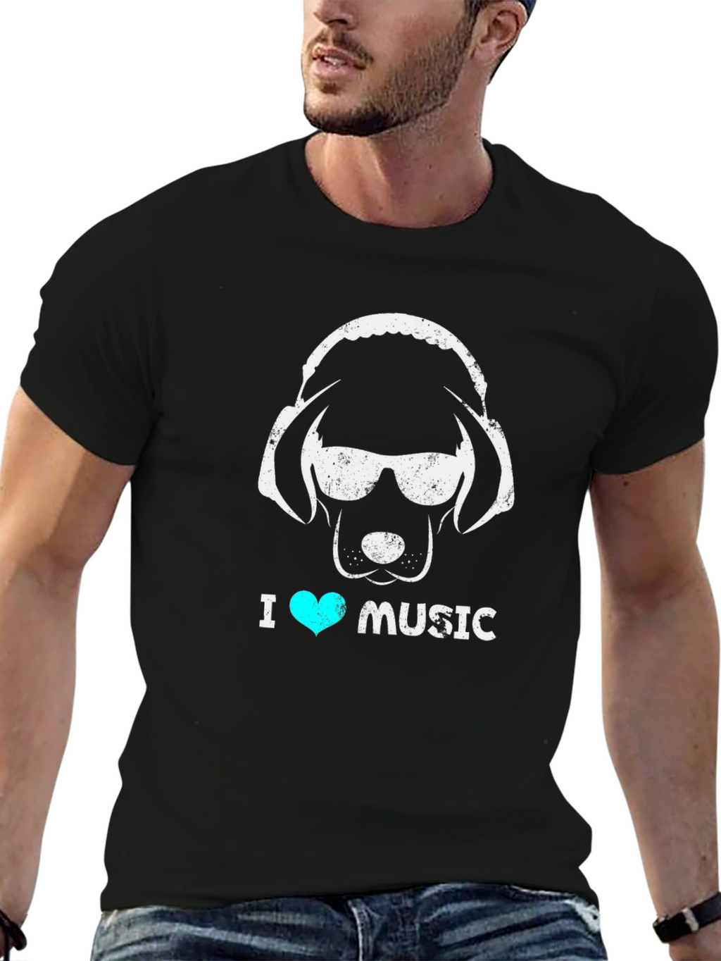 I Heart Music Dog Headphone T-Shirt