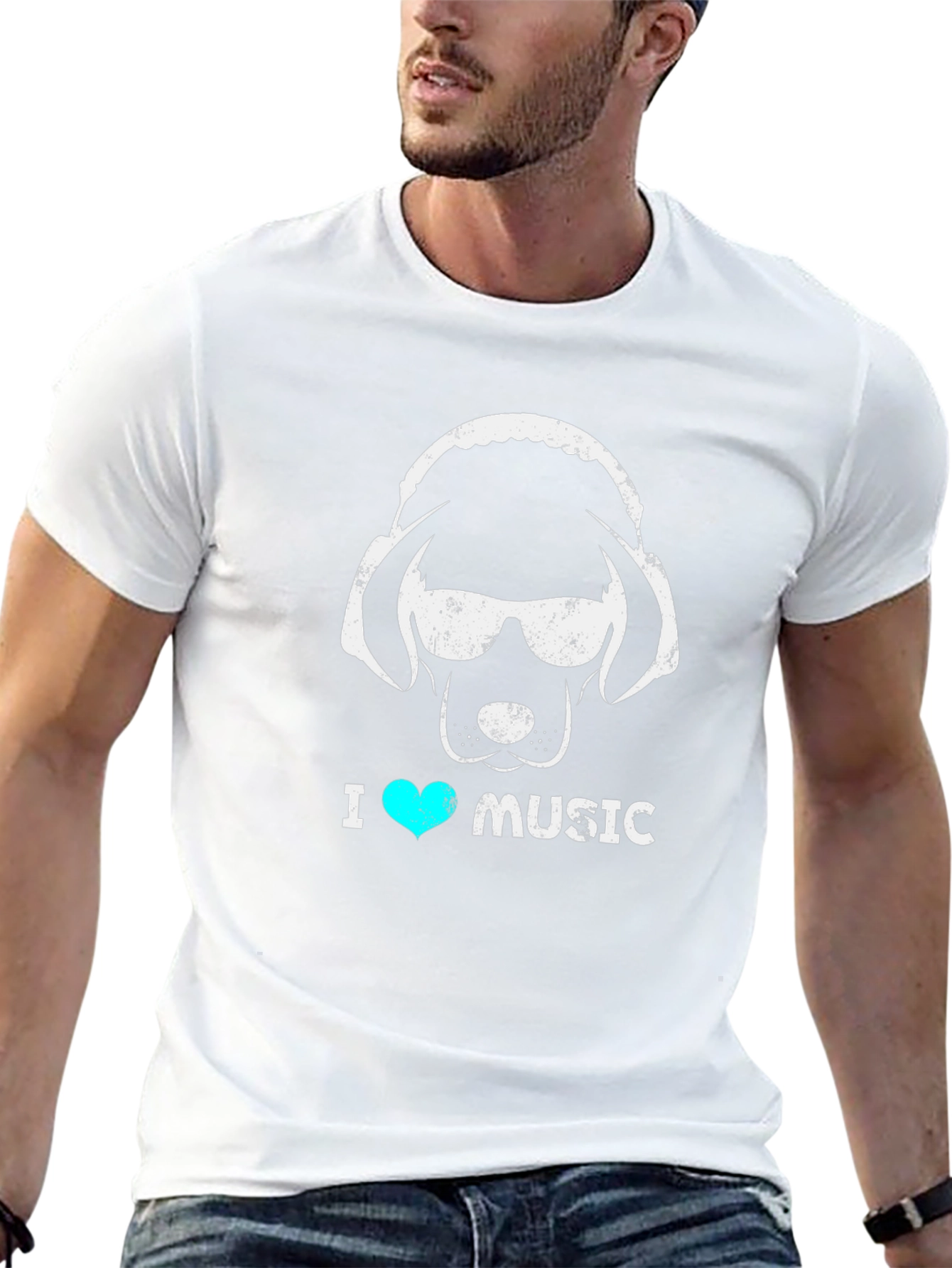 I Heart Music Dog Headphone T-Shirt