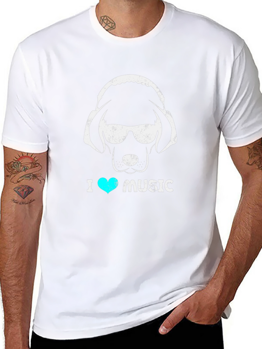 I Heart Music Dog Headphone T-Shirt
