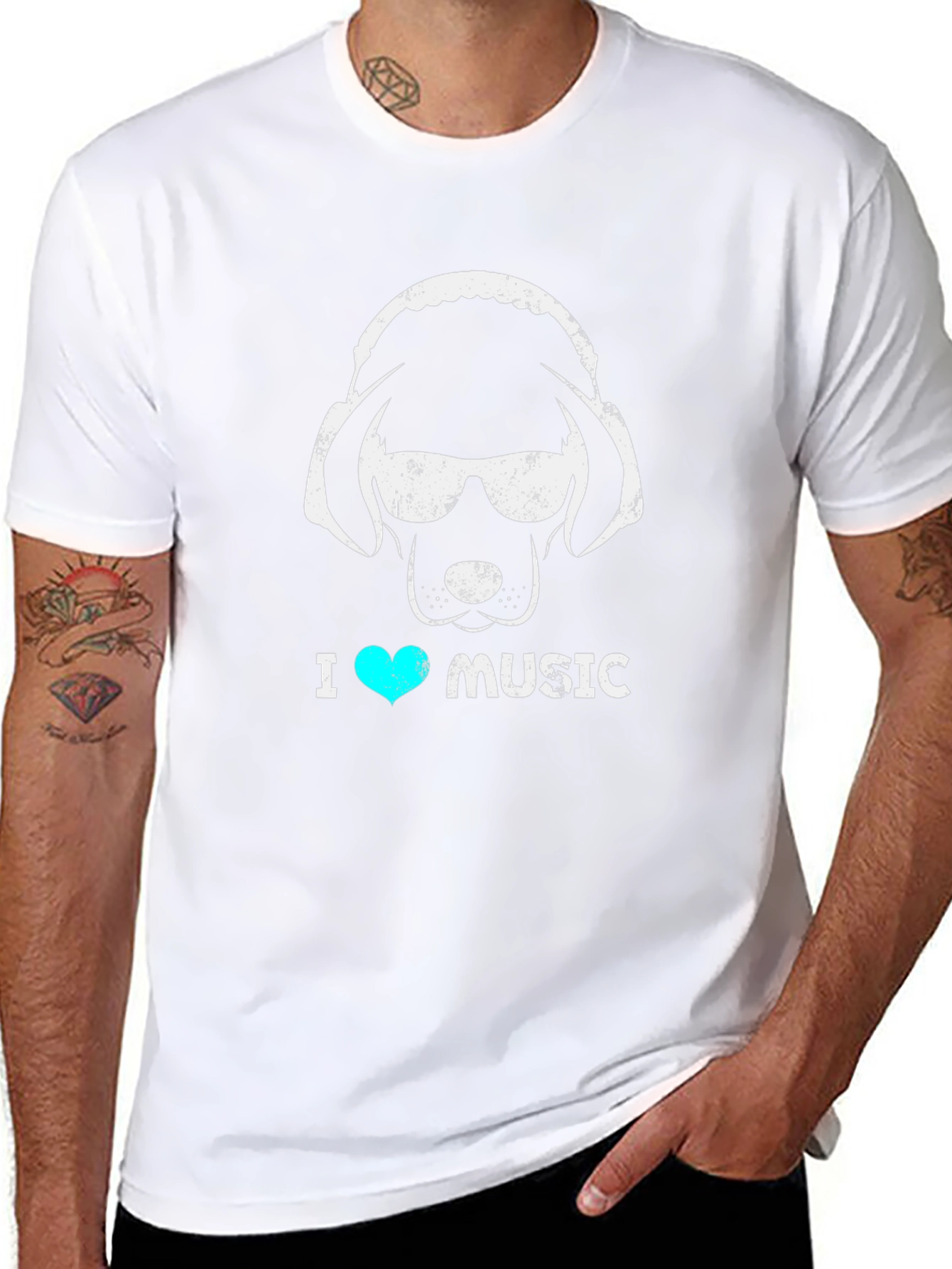 I Heart Music Dog Headphone T-Shirt