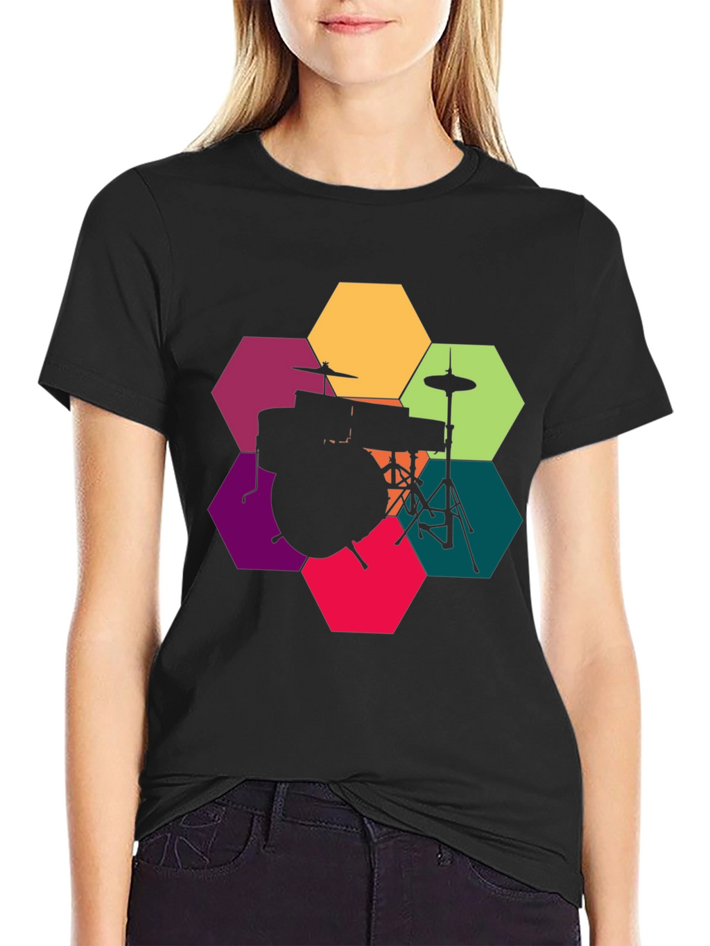 Drum Kit Hexagon Graphic T-Shirt