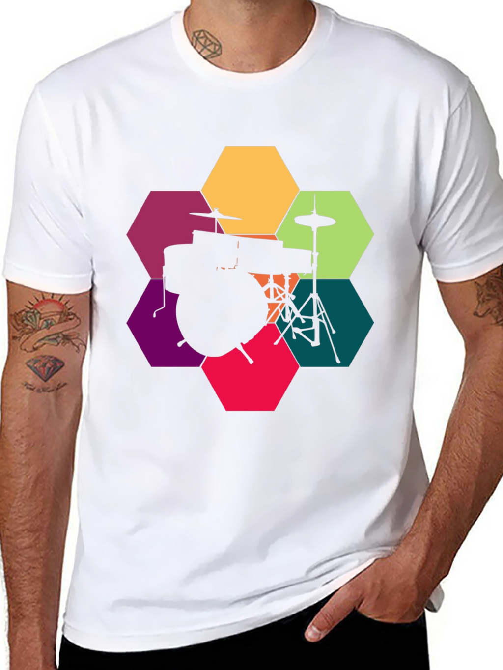 Drum Kit Hexagon Graphic T-Shirt
