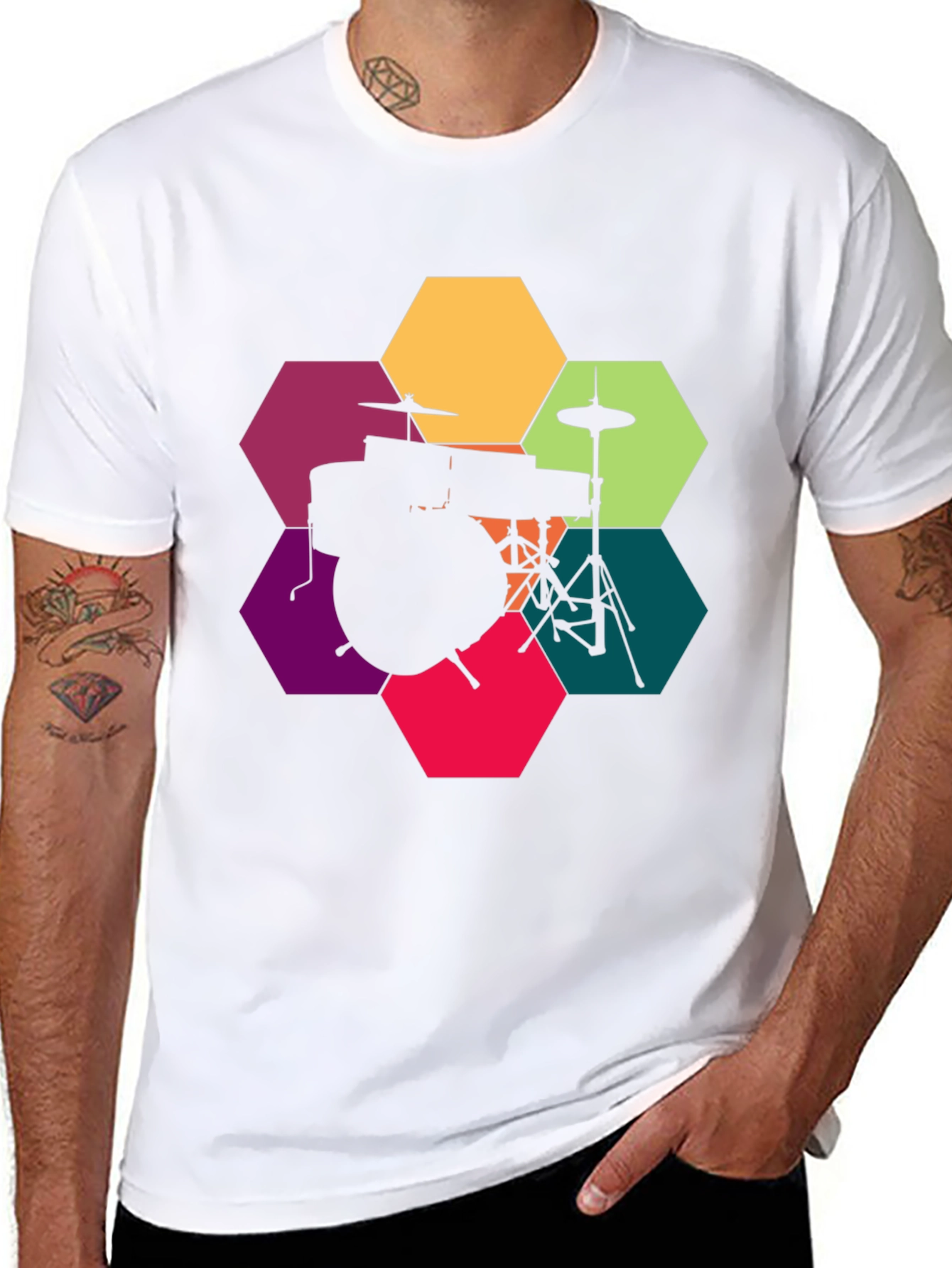 Drum Kit Hexagon Graphic T-Shirt