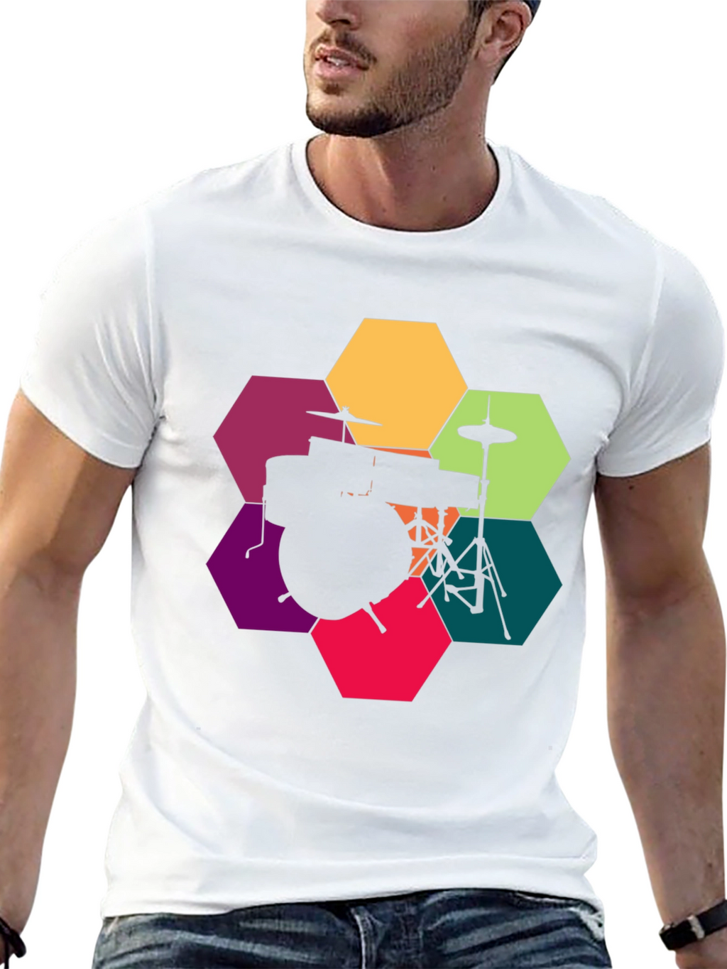 Drum Kit Hexagon Graphic T-Shirt