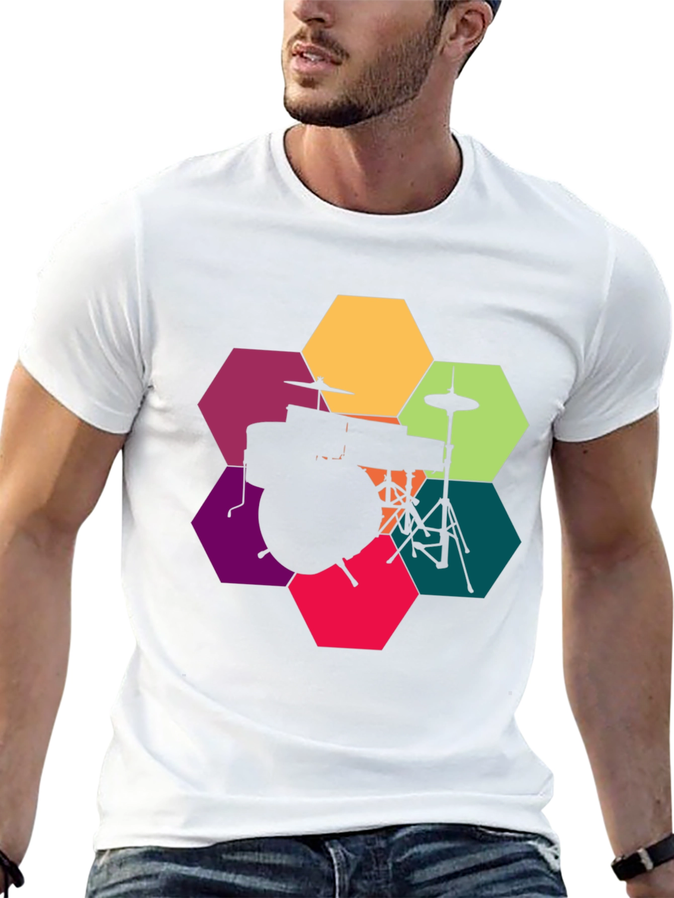 Drum Kit Hexagon Graphic T-Shirt
