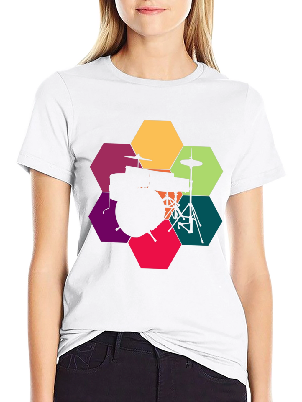 Drum Kit Hexagon Graphic T-Shirt