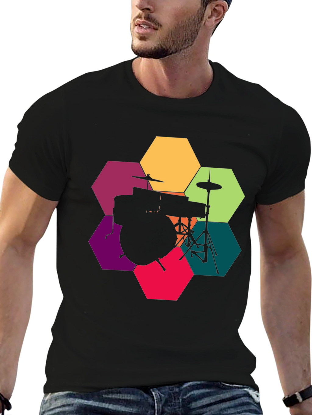 Drum Kit Hexagon Graphic T-Shirt