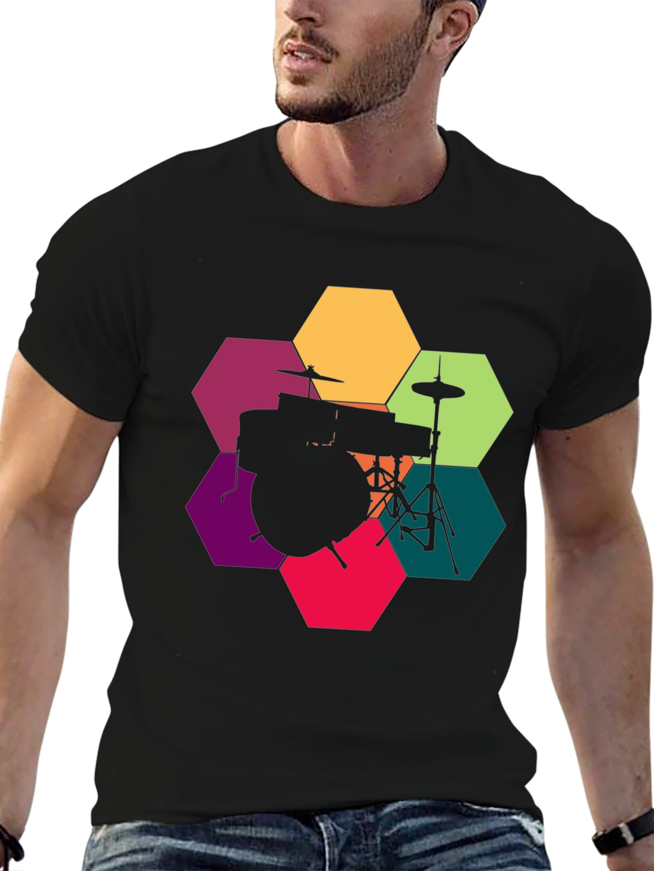Drum Kit Hexagon Graphic T-Shirt