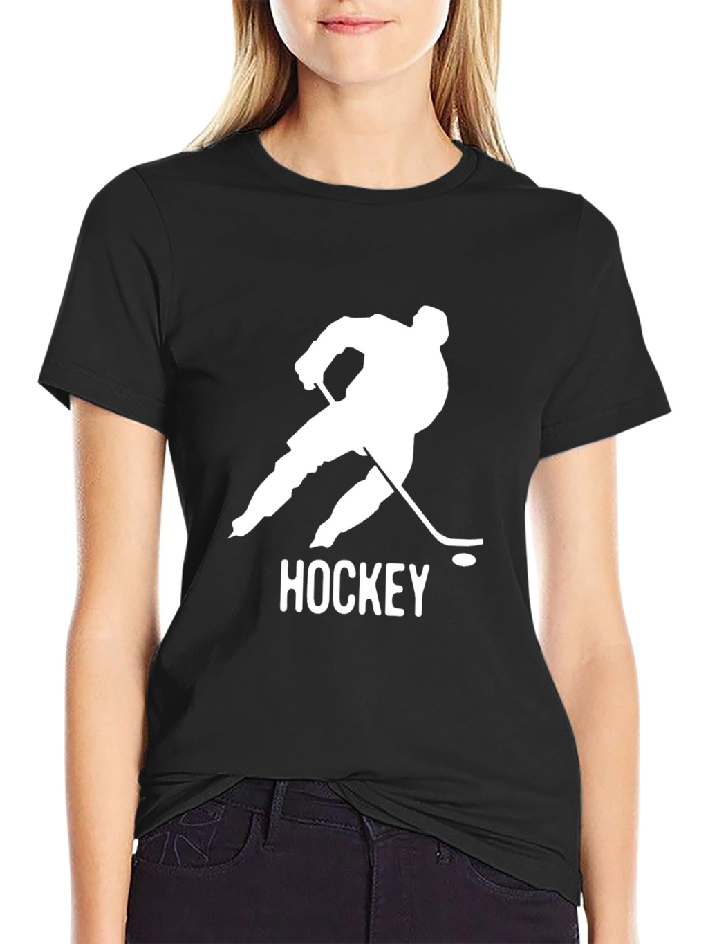 Hockey Player Graphic Tee - Stylish Black Cotton T-Shirt