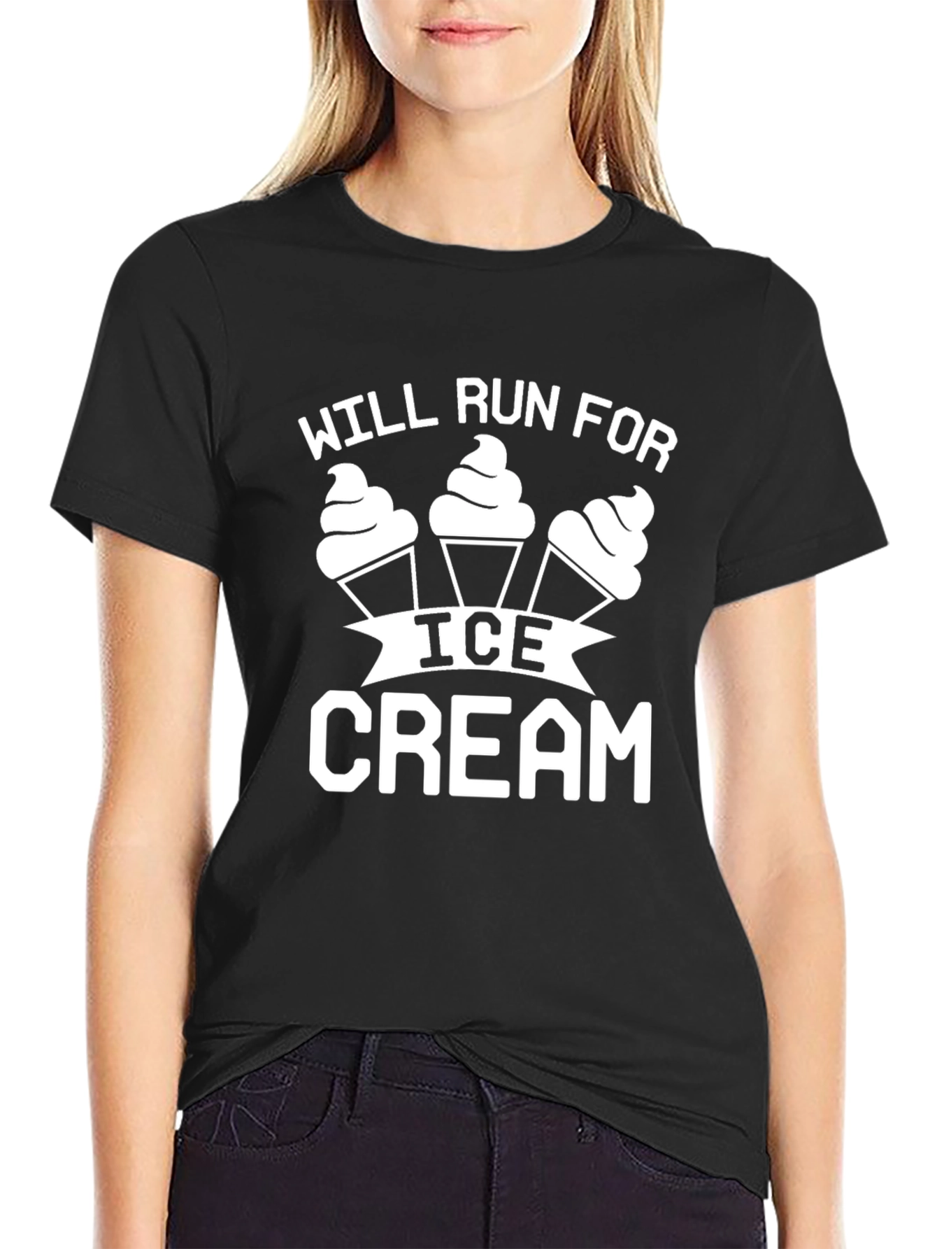 Will Run For Ice Cream Black Tee Shirt