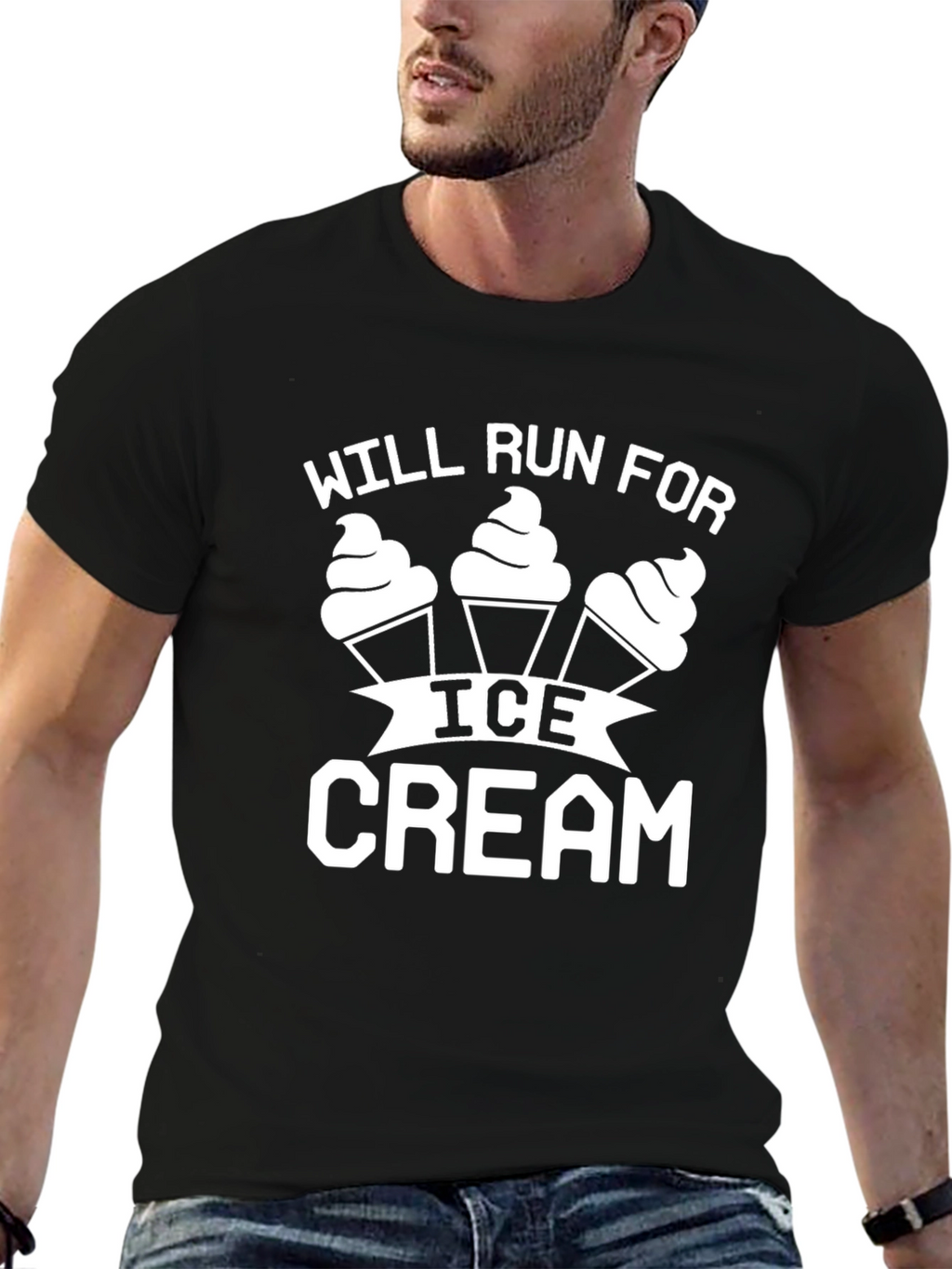 Will Run For Ice Cream Black Tee Shirt