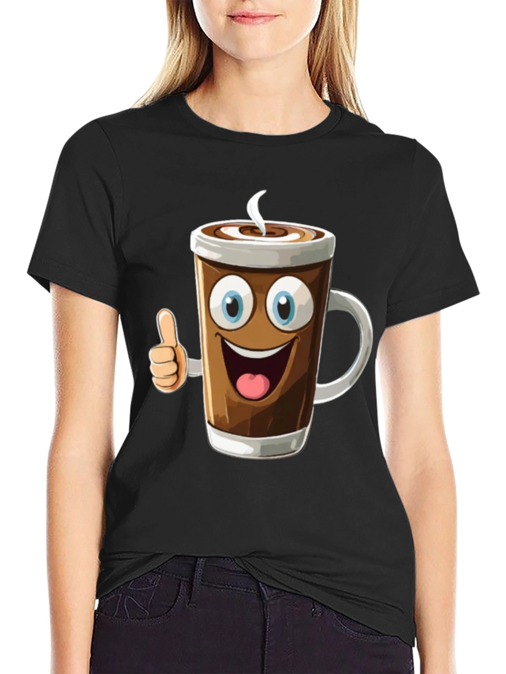 Cartoon Coffee Cup Graphic T-Shirt
