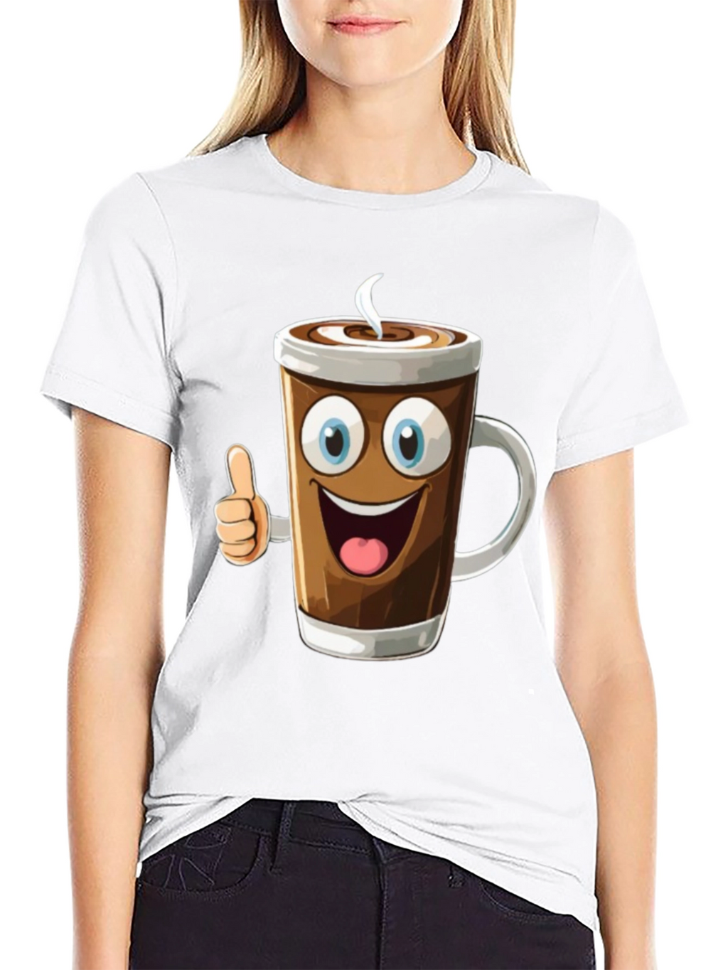 Cartoon Coffee Cup Graphic T-Shirt