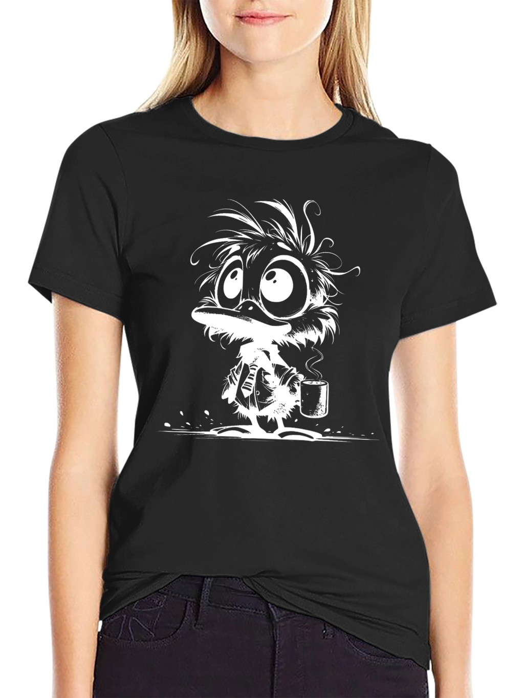 Whimsical Cartoon Duck T-Shirt - Coffee Lovers Tee
