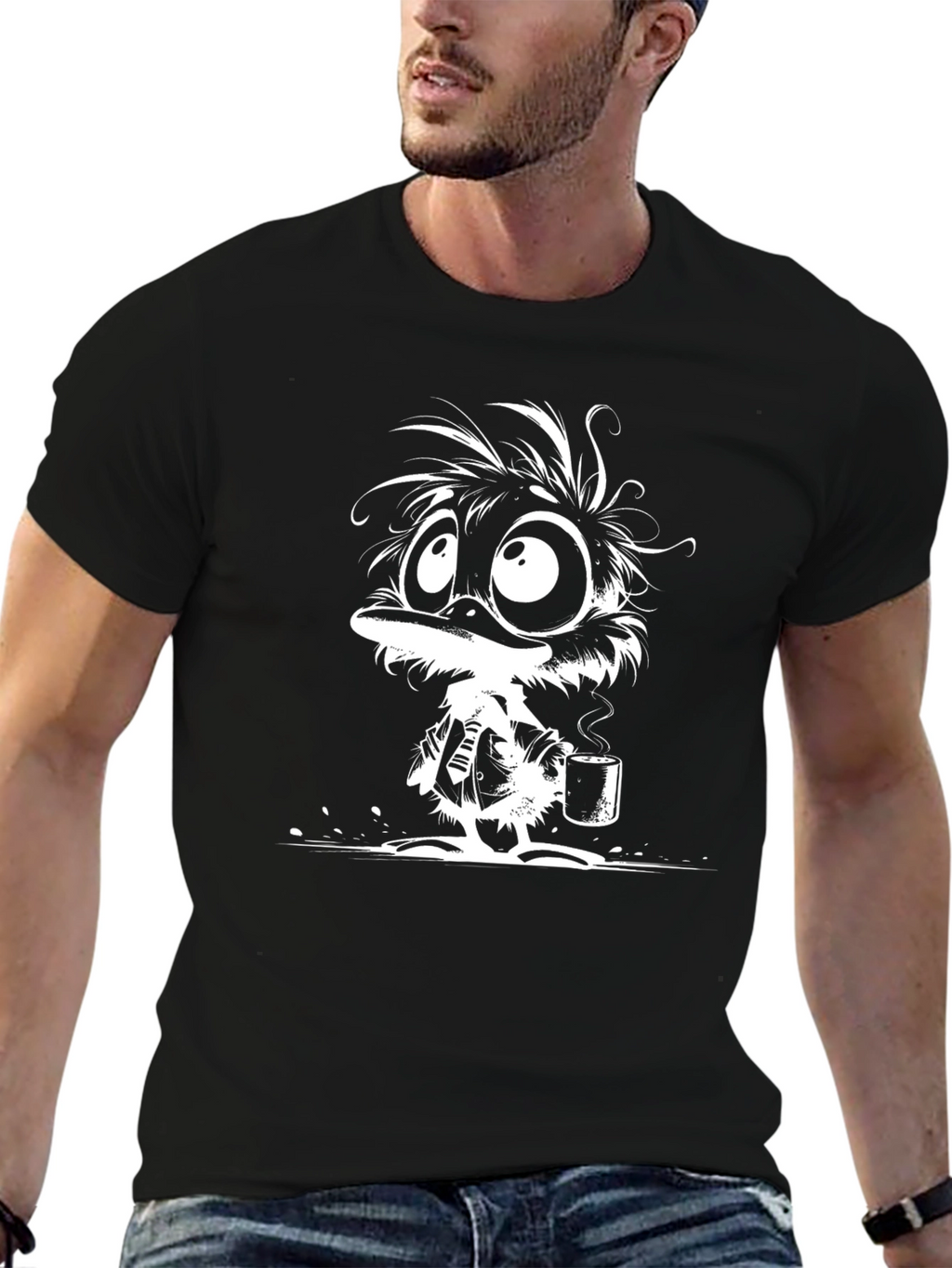 Whimsical Cartoon Duck T-Shirt - Coffee Lovers Tee