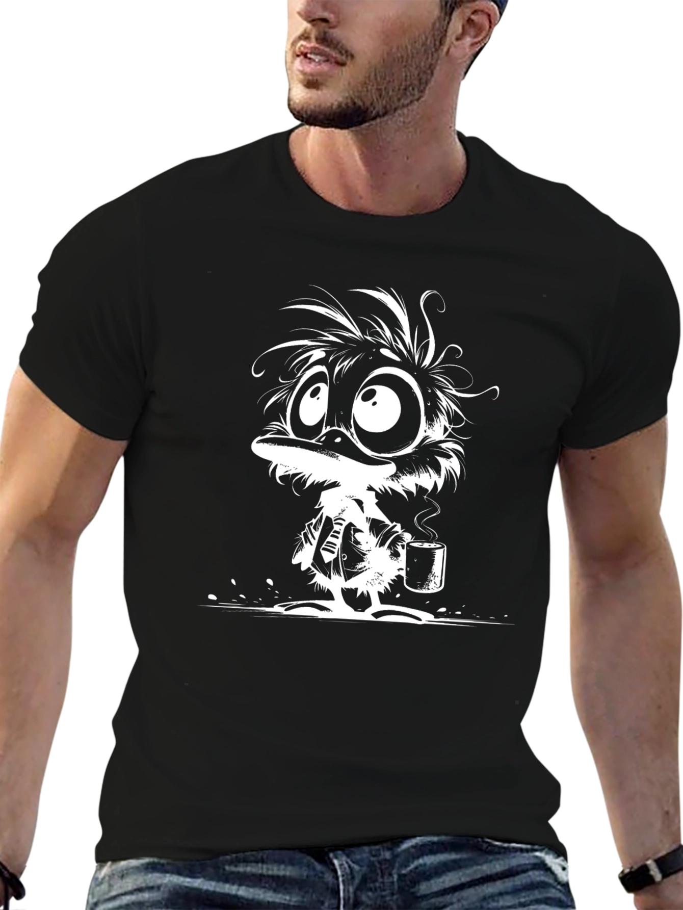 Whimsical Cartoon Duck T-Shirt - Coffee Lovers Tee