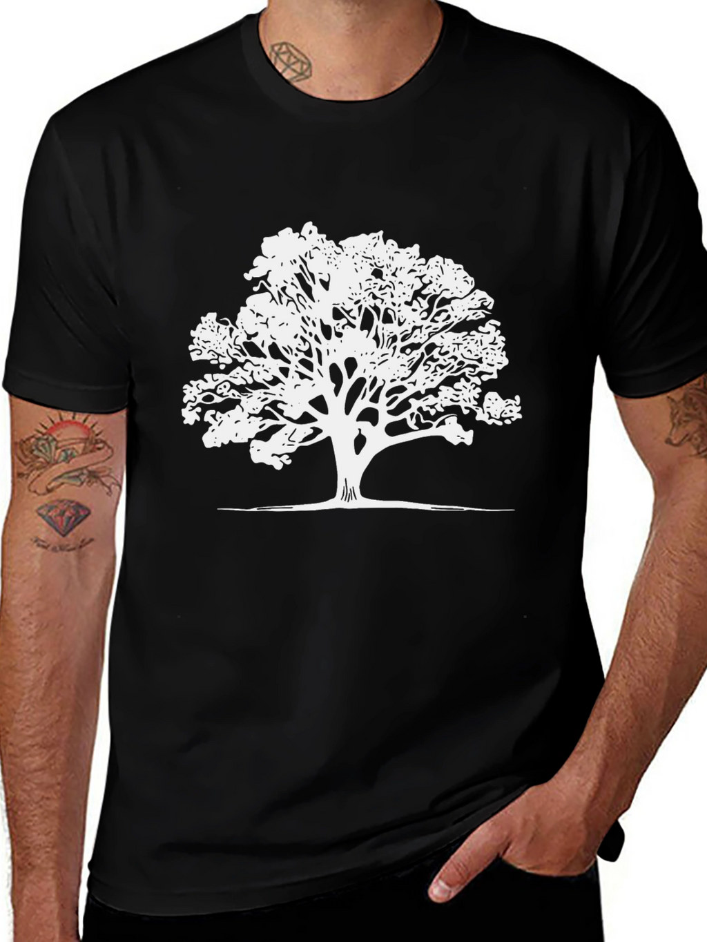 Nature Tree Graphic T-Shirt - Black Casual Tee