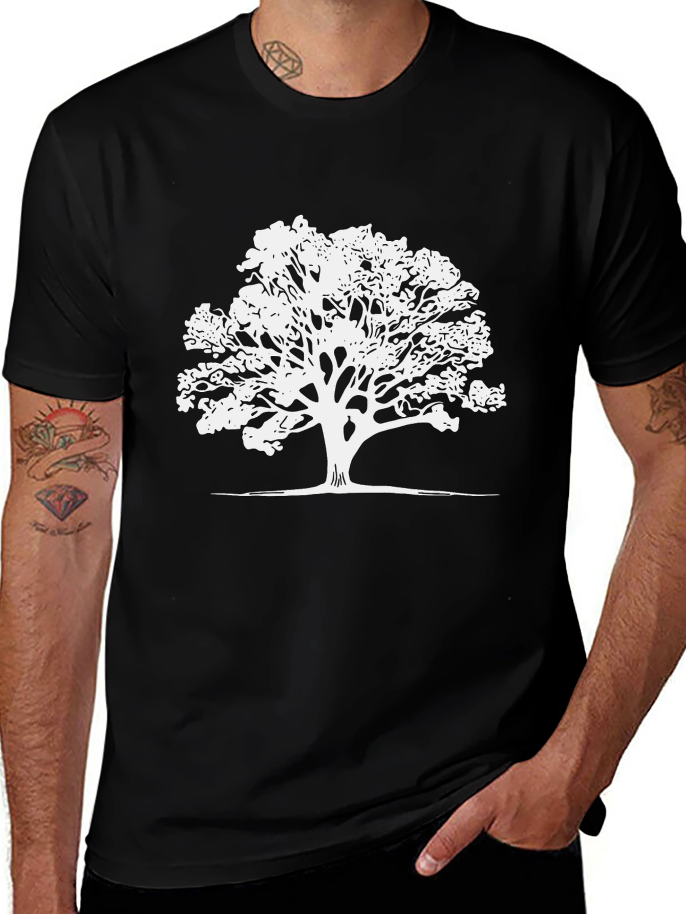 Nature Tree Graphic T-Shirt - Black Casual Tee