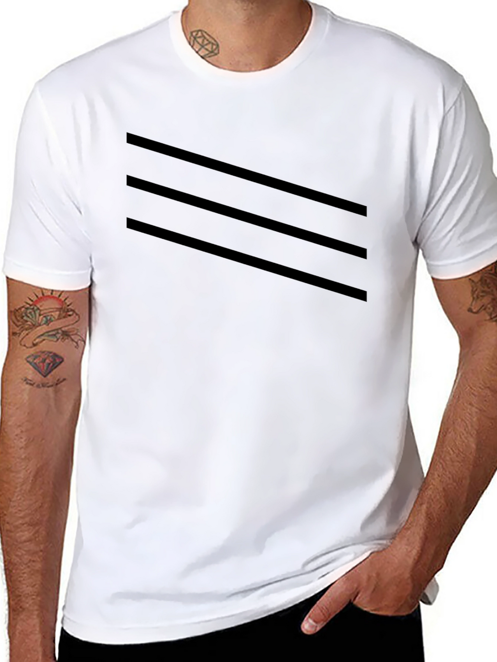 Mens Black T-Shirt with Striped Design