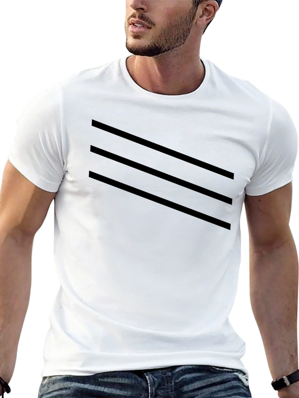Mens Black T-Shirt with Striped Design