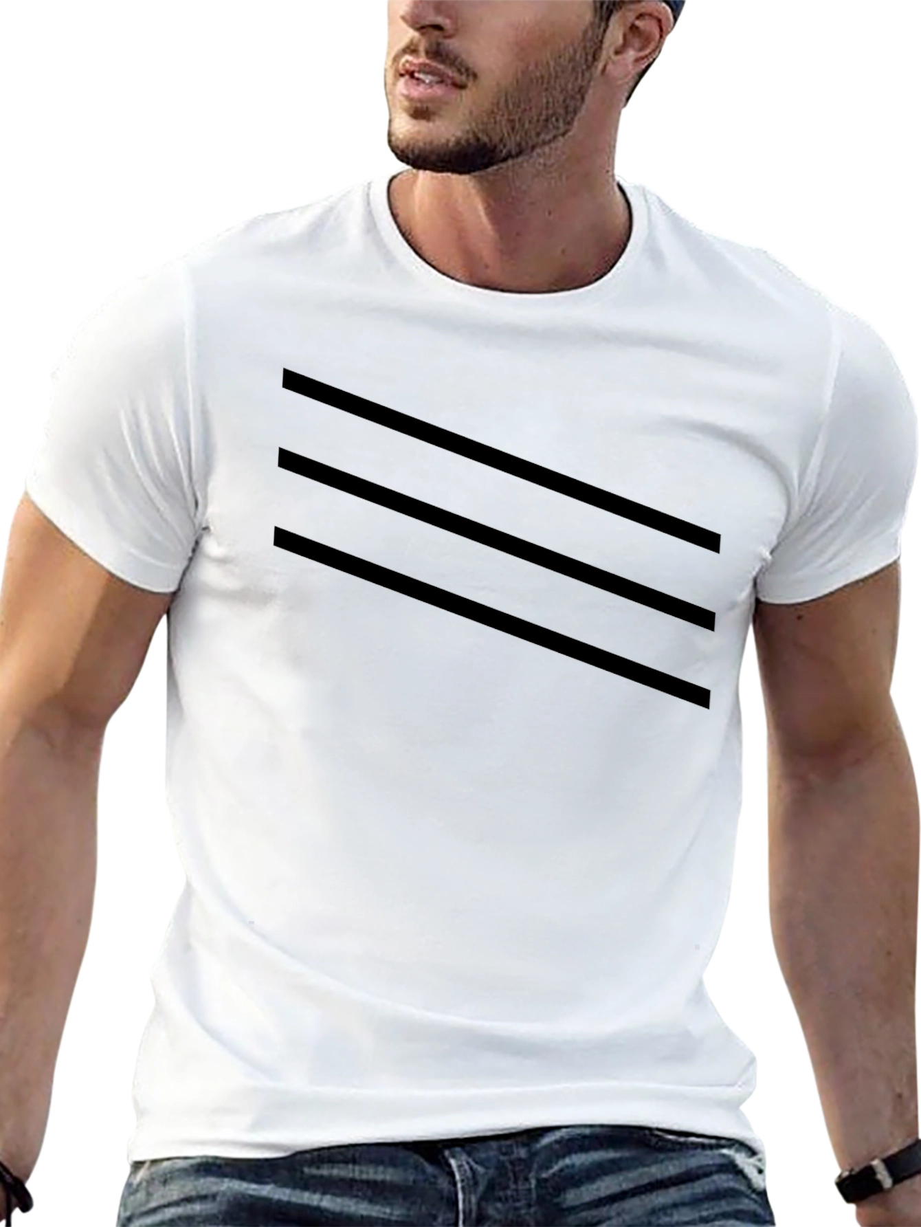 Mens Black T-Shirt with Striped Design