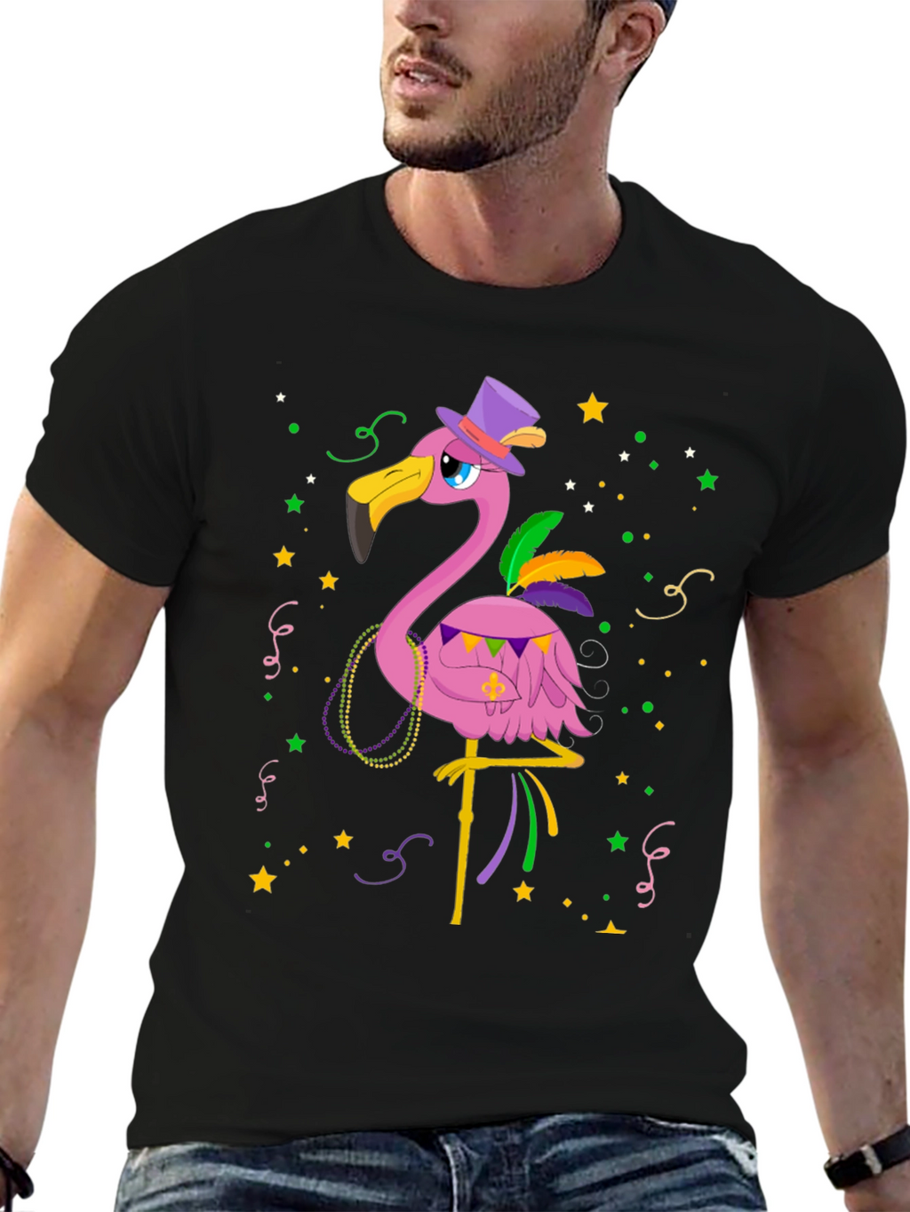 Festive Flamingo Mardi Gras T-Shirt