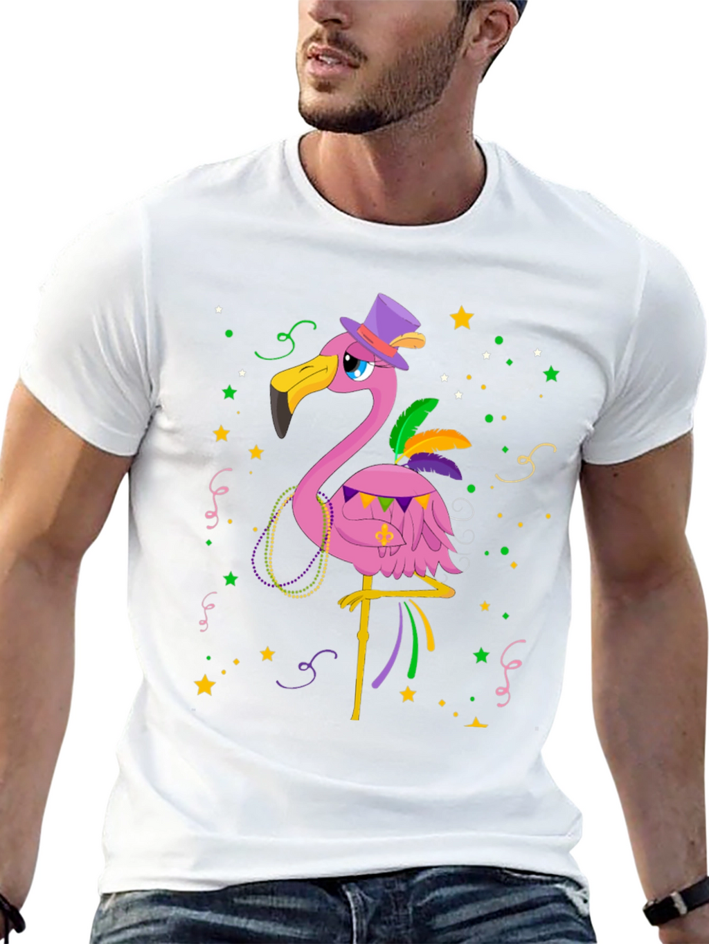 Festive Flamingo Mardi Gras T-Shirt
