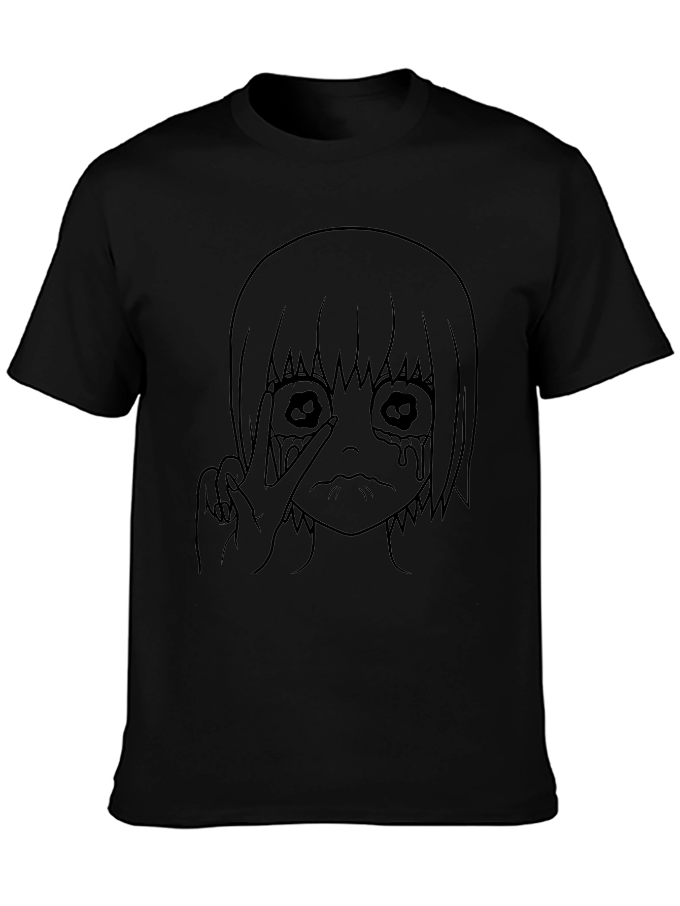Black Graphic Tee - Anime Girl Design
