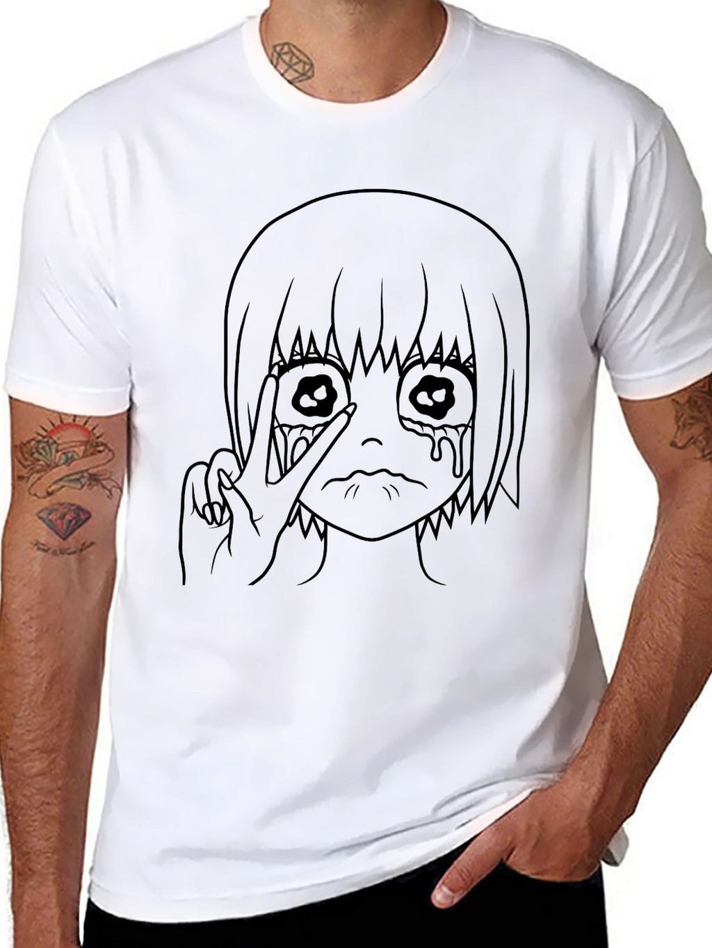 Black Graphic Tee - Anime Girl Design