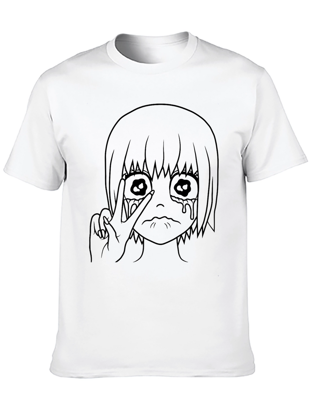 Black Graphic Tee - Anime Girl Design