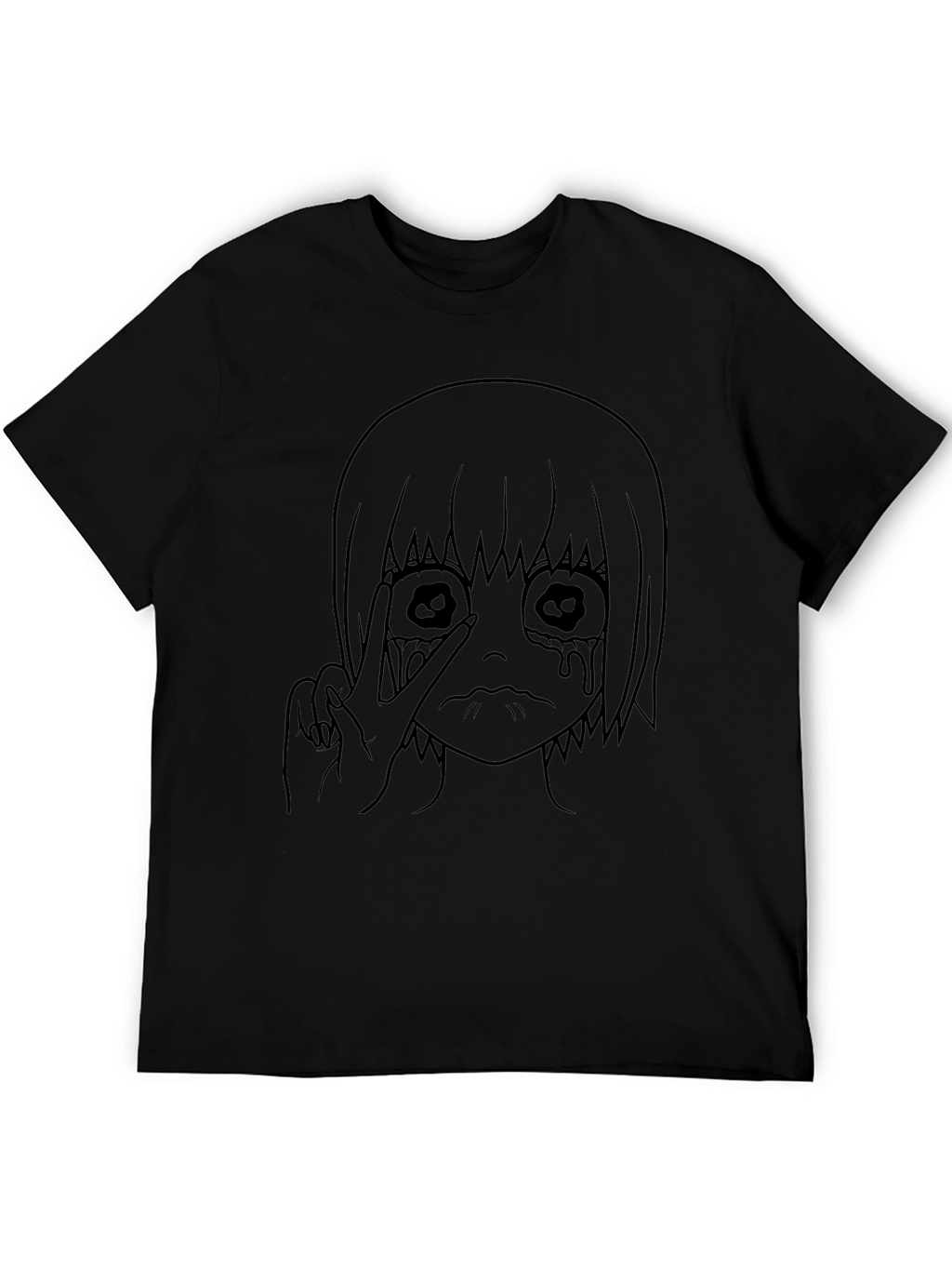 Black Graphic Tee - Anime Girl Design