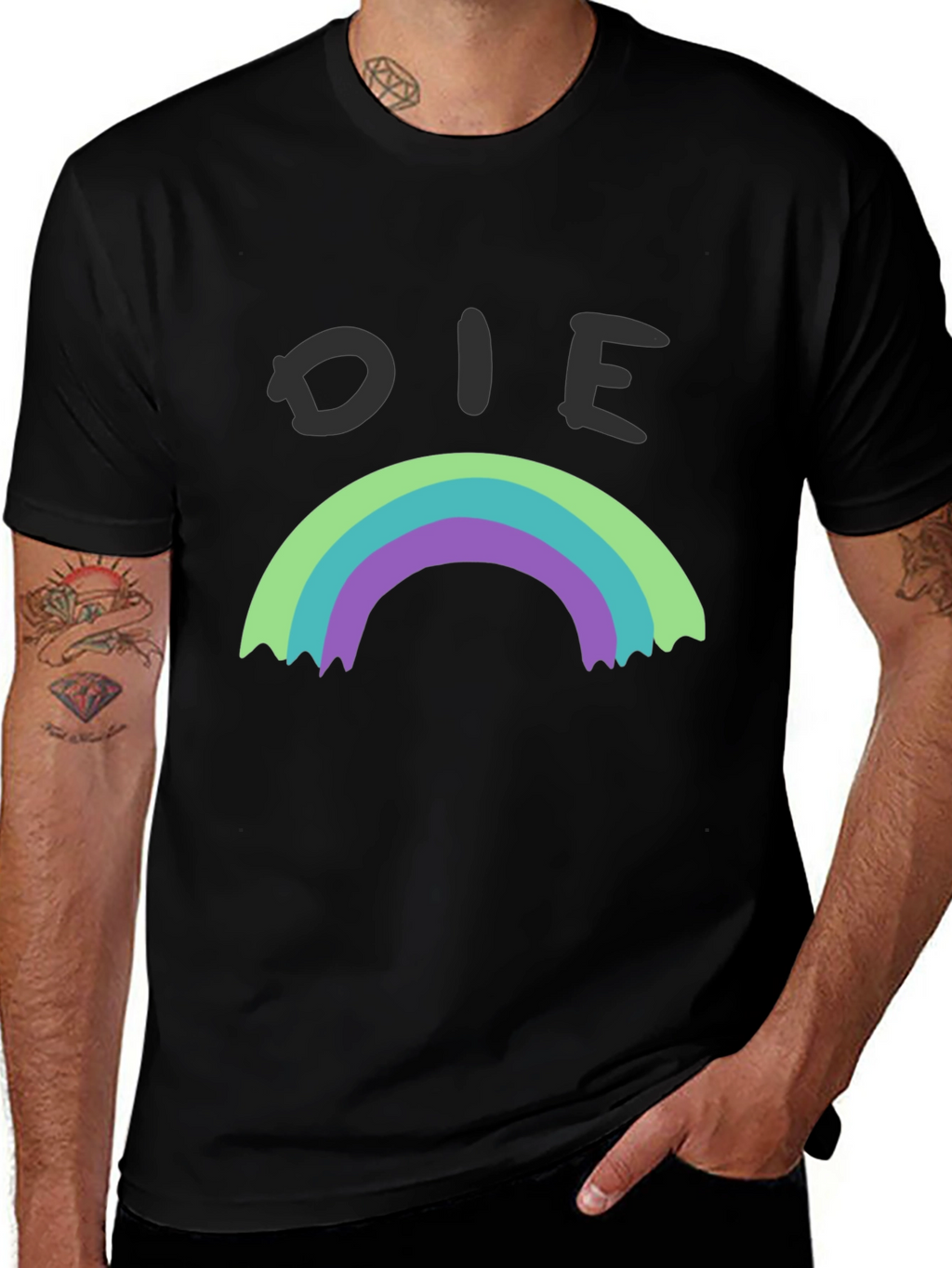 Die Rainbow Graphic Tee - Black Cotton Shirt