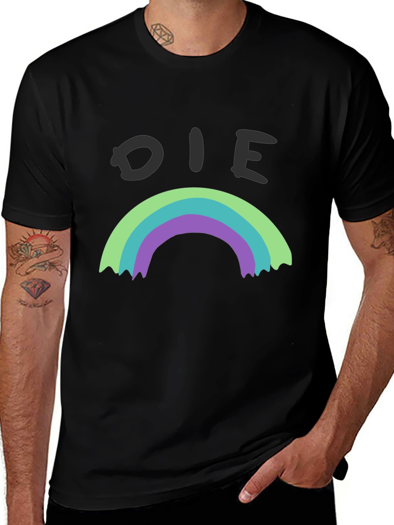 Die Rainbow Graphic Tee - Black Cotton Shirt