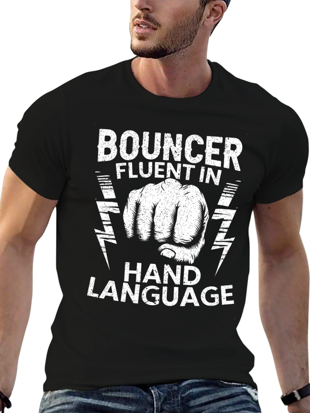 Bouncer Fluent in Hand Language Black T-Shirt