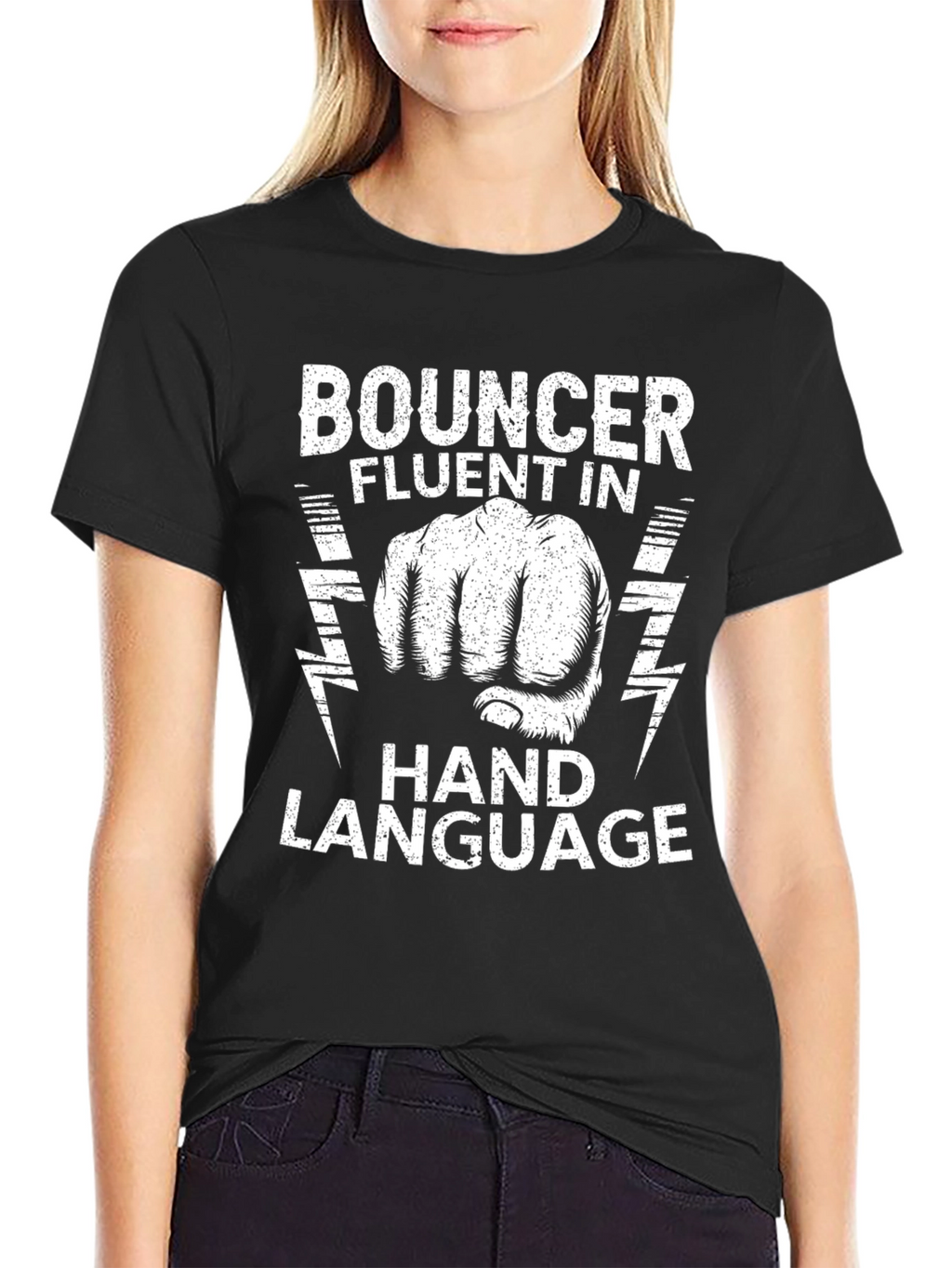 Bouncer Fluent in Hand Language Black T-Shirt