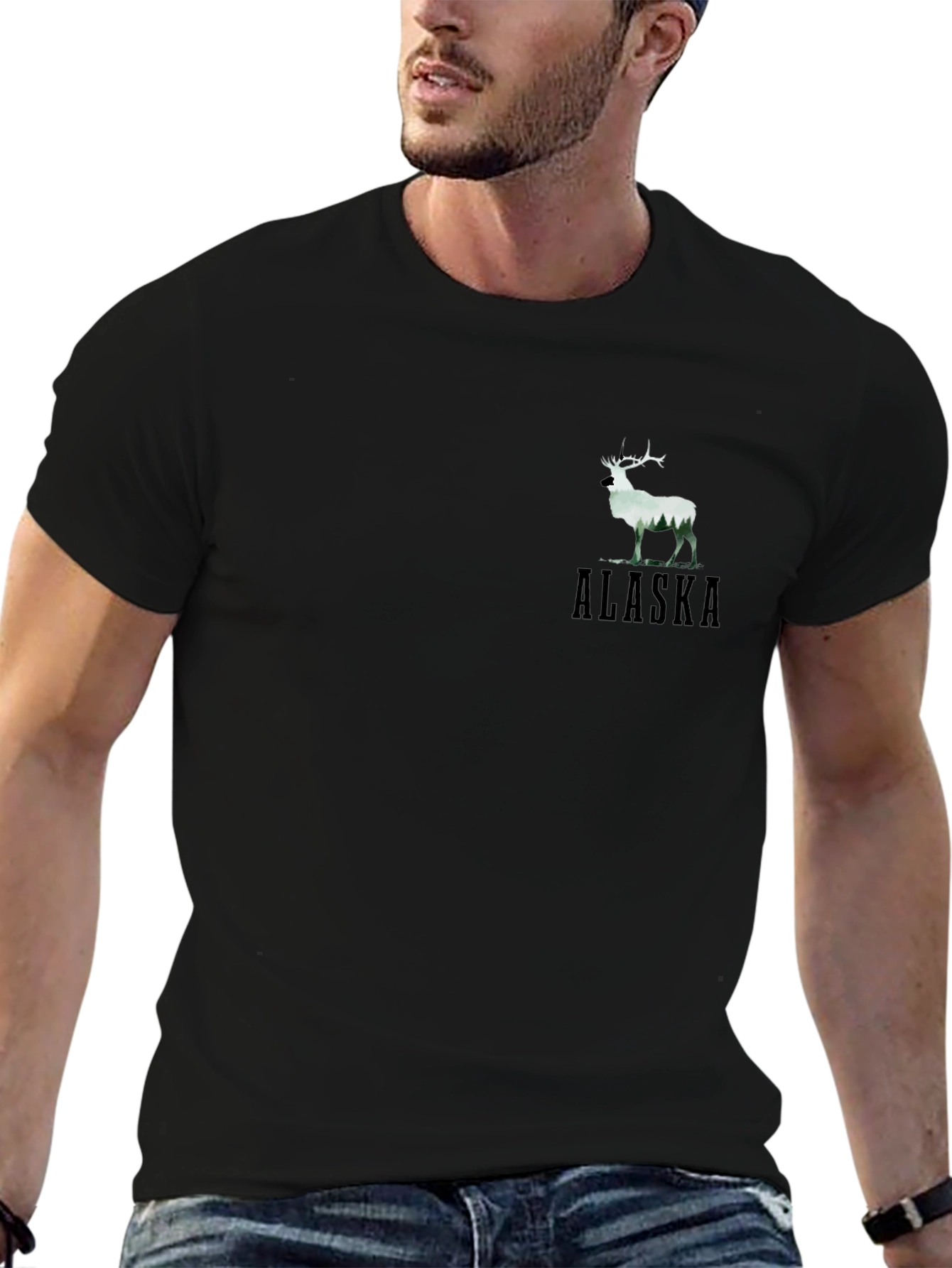 Alaska Deer Graphic Black T-Shirt