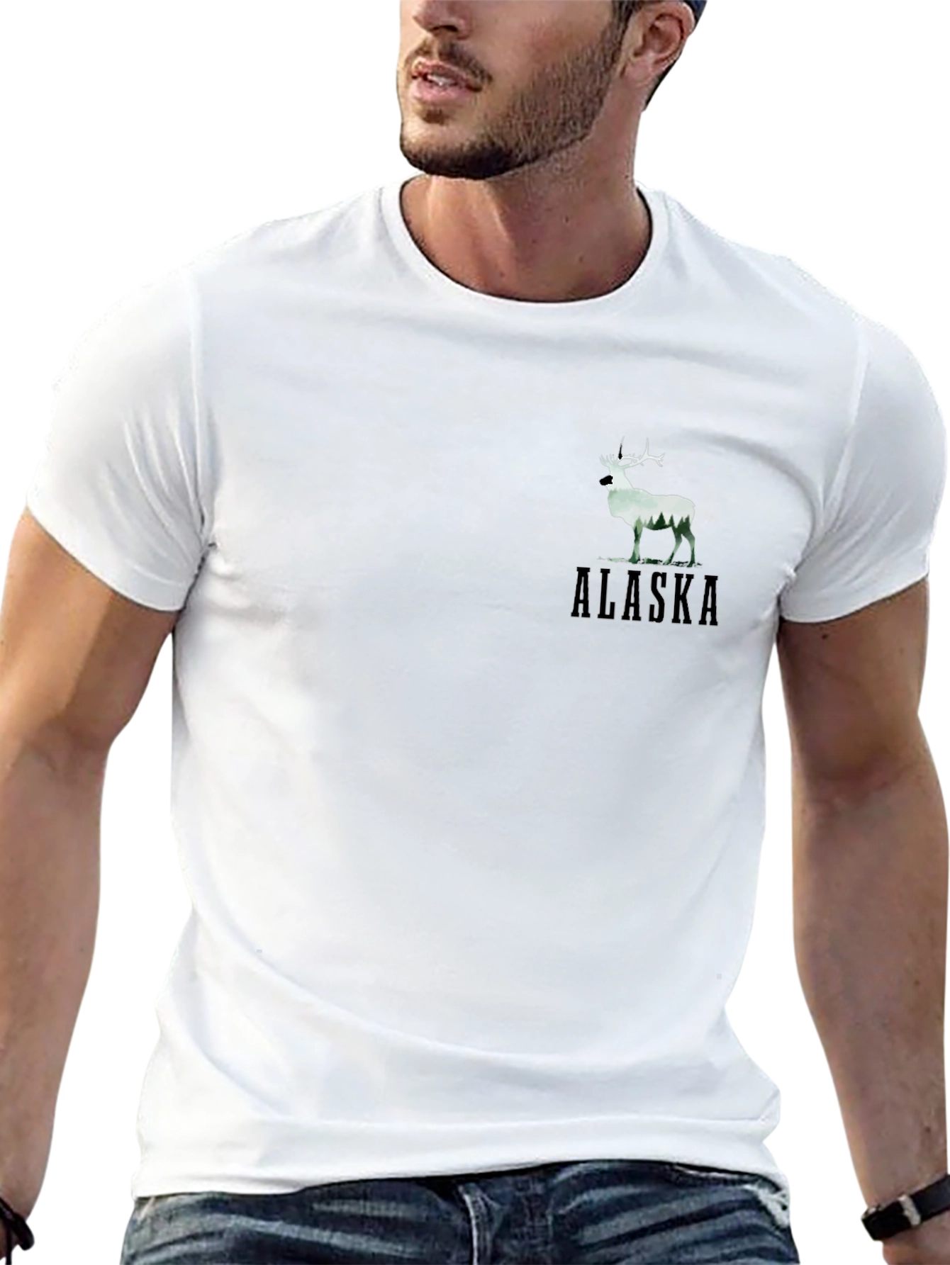 Alaska Deer Graphic Black T-Shirt
