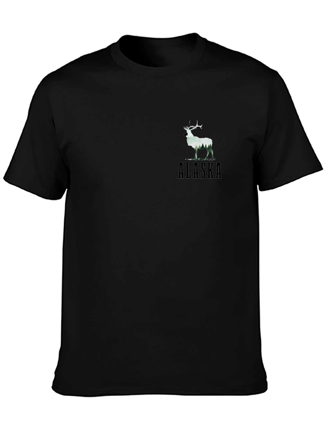 Alaska Deer Graphic Black T-Shirt