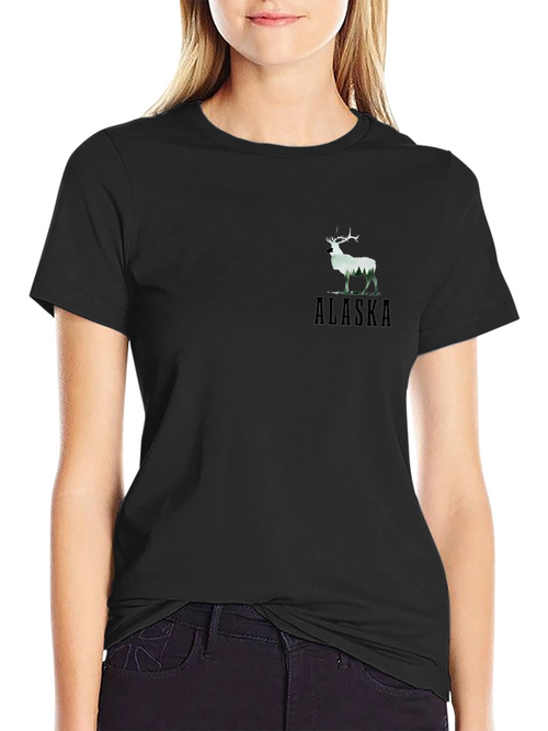 Alaska Deer Graphic Black T-Shirt
