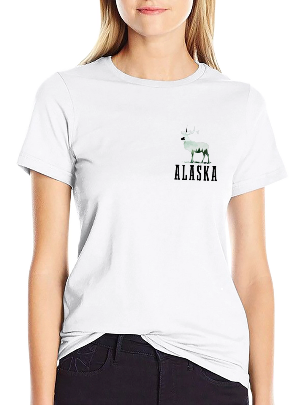 Alaska Deer Graphic Black T-Shirt