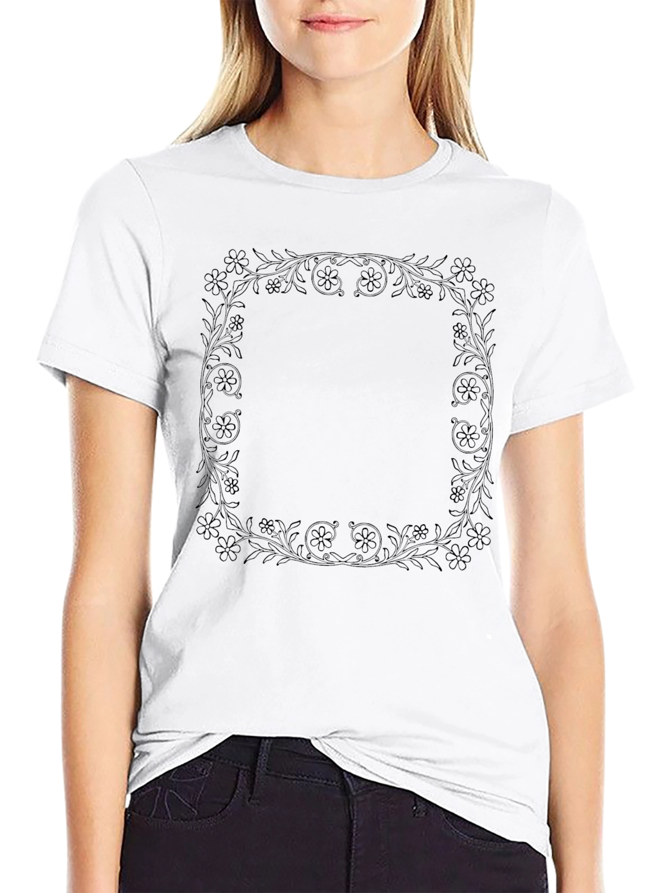 Floral Frame Black T-Shirt - Stylish Casual Wear
