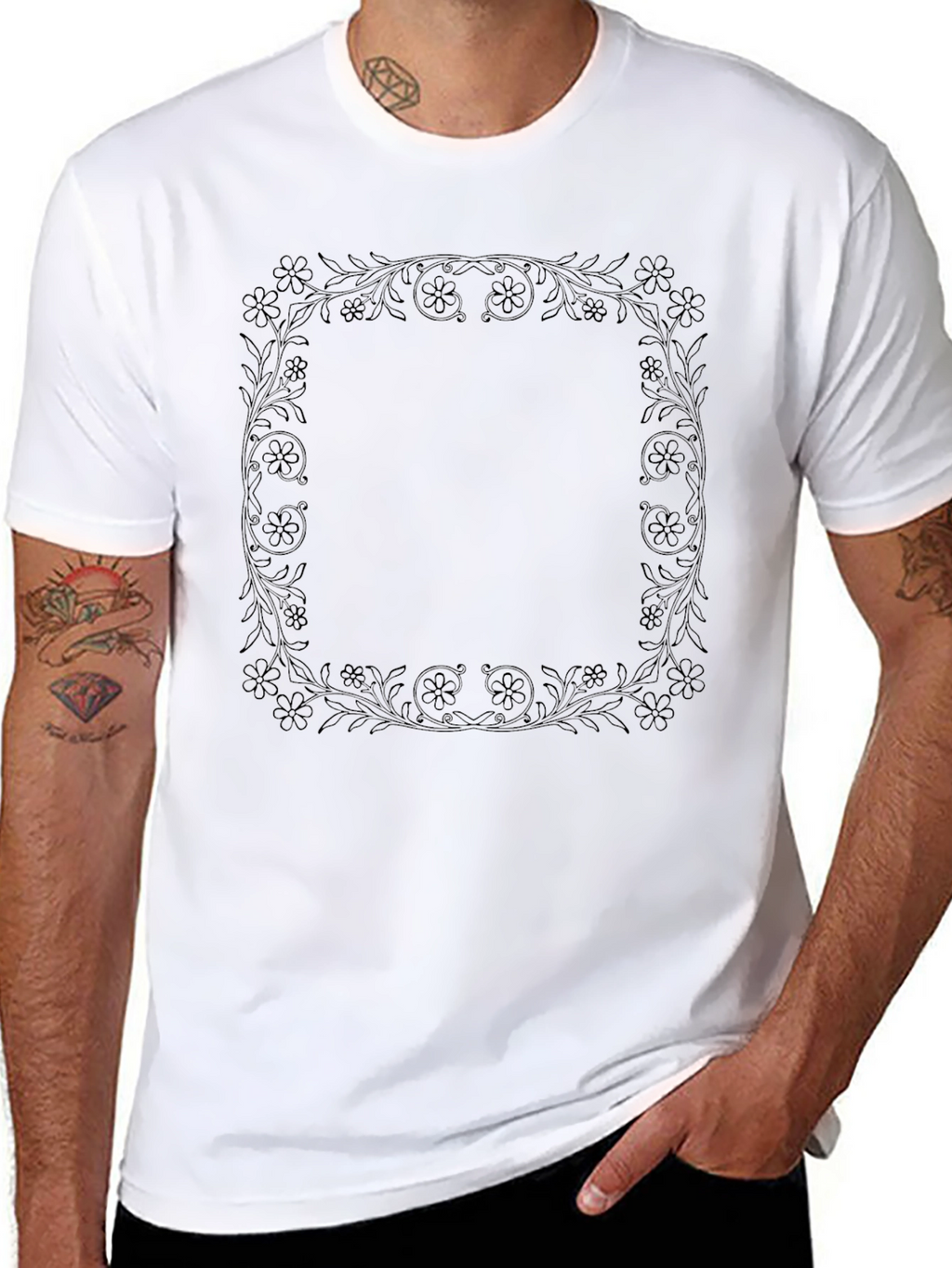 Floral Frame Black T-Shirt - Stylish Casual Wear