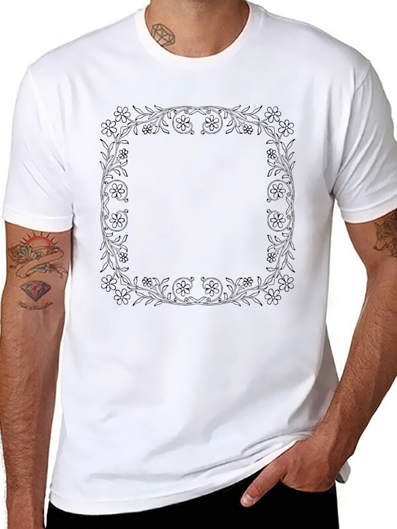 Floral Frame Black T-Shirt - Stylish Casual Wear